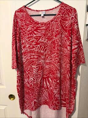 LuLaRoe Red and White Floral-Paisley Tunic Top XL